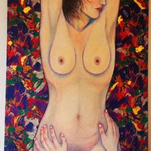 Peinture d'une femme nue sur un fond coloré