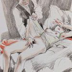 Dessin d'un homme qui et d'une femme dans un lit effectuant des préliminaires