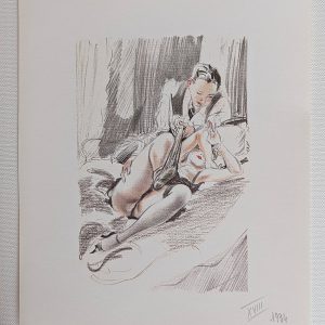 Dessin d'un homme qui et d'une femme dans un lit effectuant des préliminaires