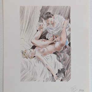 Dessin d'un homme qui et d'une femme dans un lit effectuant des préliminaires