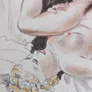 Dessin d'un homme qui et d'une femme dans un lit effectuant des préliminaires