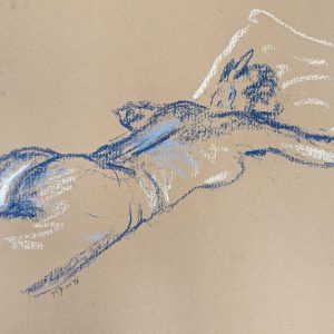 dessin d'une femme nue allongé sur un ventre avec un oreiller sous la tête