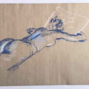 dessin d'une femme nue allongé sur un ventre avec un oreiller sous la tête