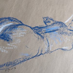 dessin d'une femme nue allongé sur un ventre avec un oreiller sous la tête