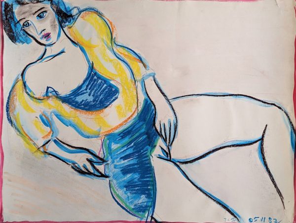 dessin d'une femme avec le sexe apparent sous ses vêtements