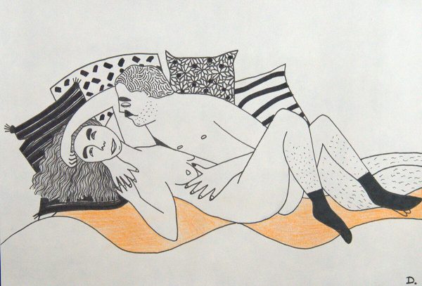 Dessin d"un couple nu faisant l'amour