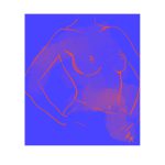 Dessin rouge sur fond bleu d'une femme nue