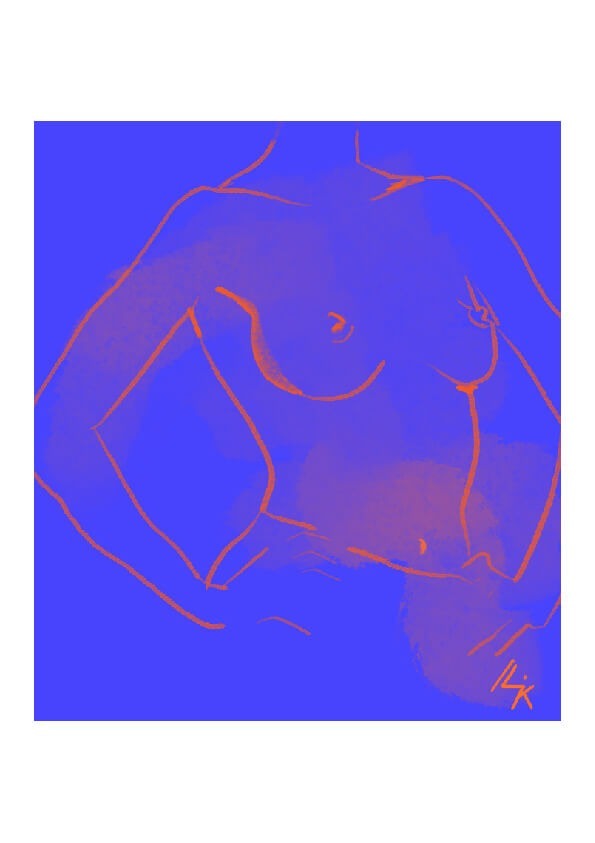 Illustration d'un corps de femme nue en rouge sur fond bleu